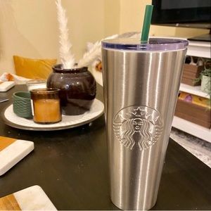 Silver metal Starbucks 24 oz cold cup